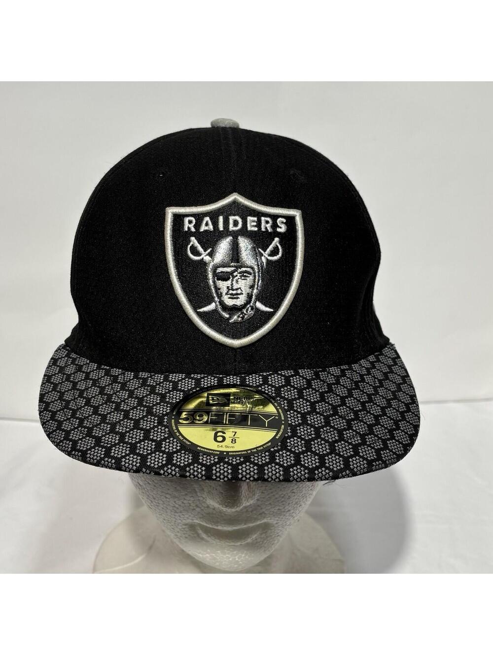New Era Raiders 59FIFTY 6 7/8 Fitted Hat Black NFL Flat Bill Cap